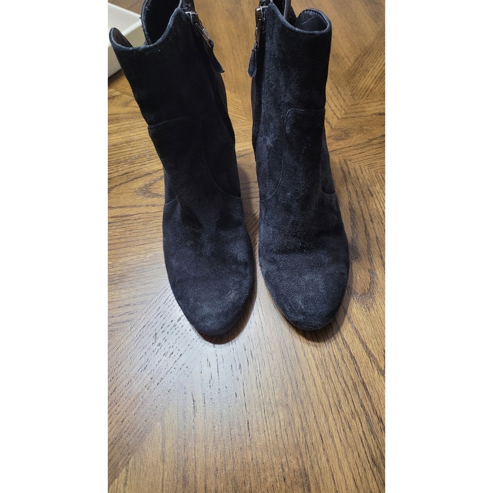 Sam Edelman Black Suede Ankle Boots Block Heel Side Zip Buckle Womens 8 flaw!